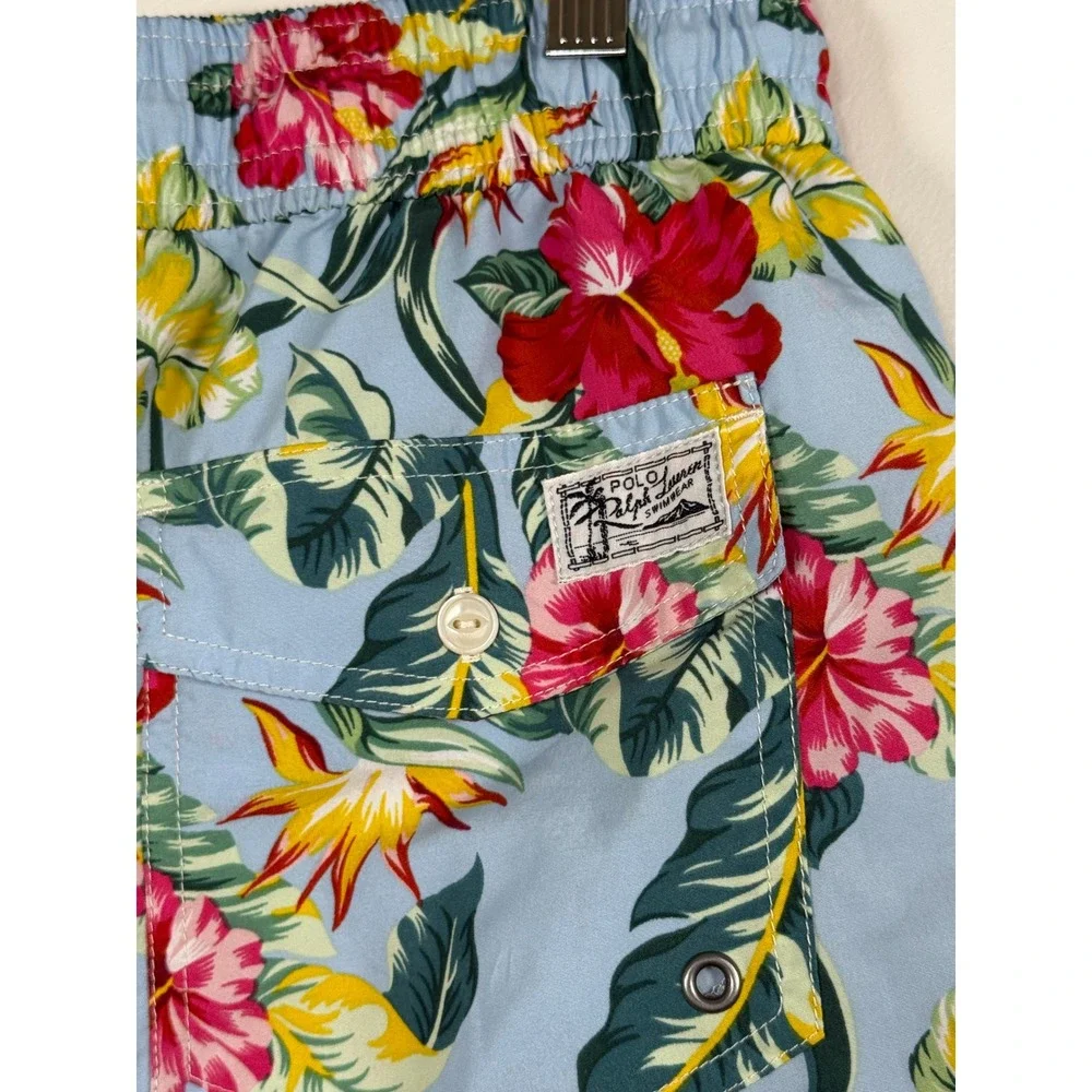 Polo Ralph Lauren Swim Trunks Mens Large Floral Hibiscus Blue Vaca EUC